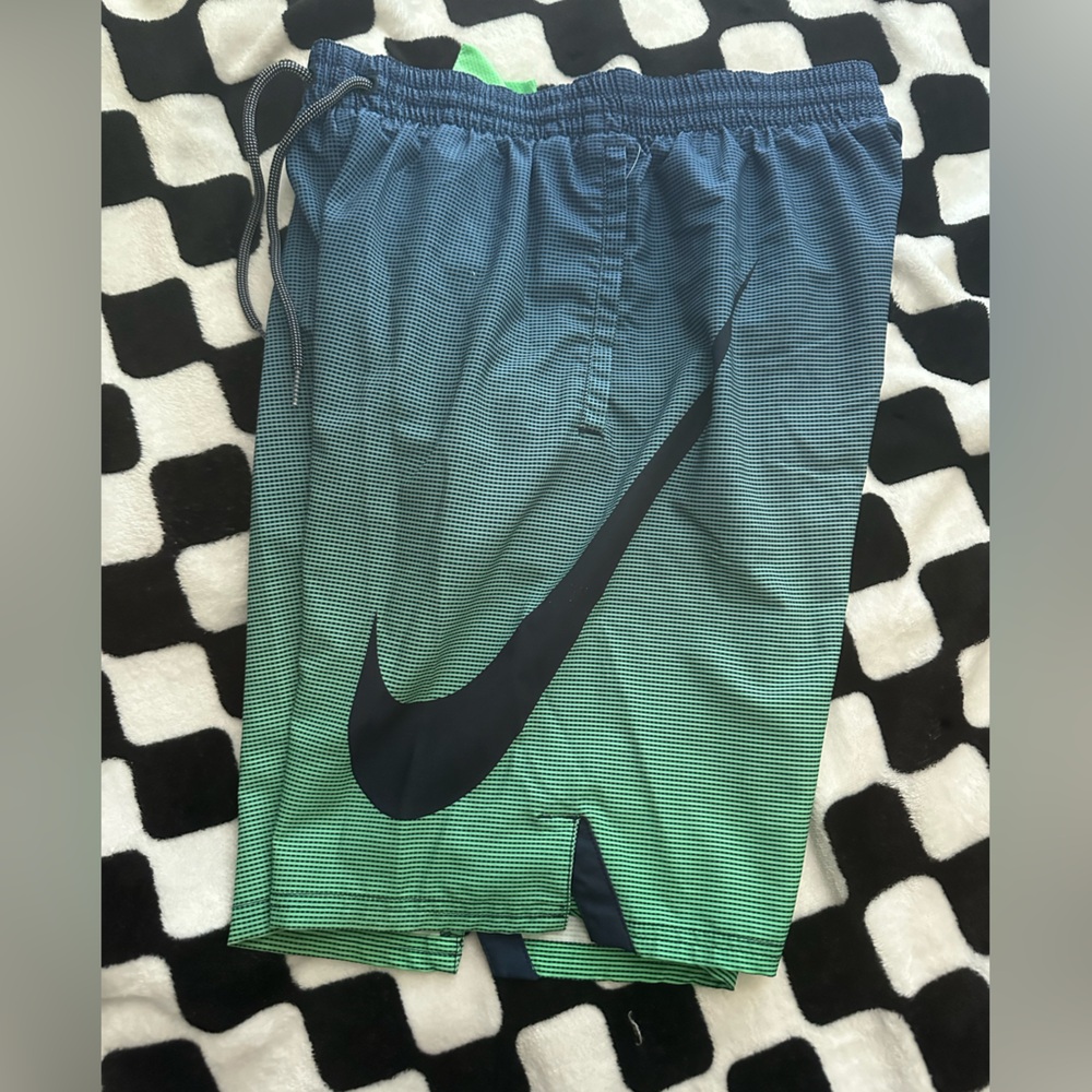 🔥🏊‍♂️🏝️🏄🌊 Nike Striped Swim Trunks/Board Shorts BLUE/GREEN Men's MEDIUM